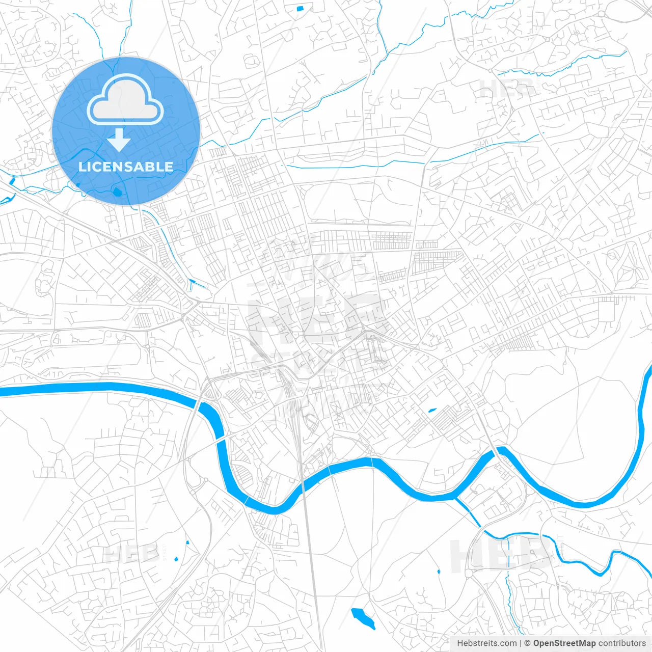 Preston, England bright two-toned vector map