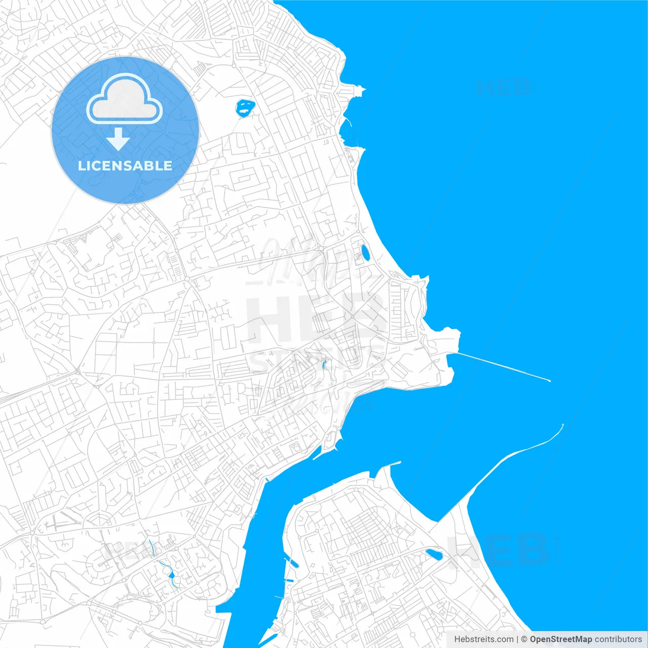 Tynemouth, England bright two-toned vector map