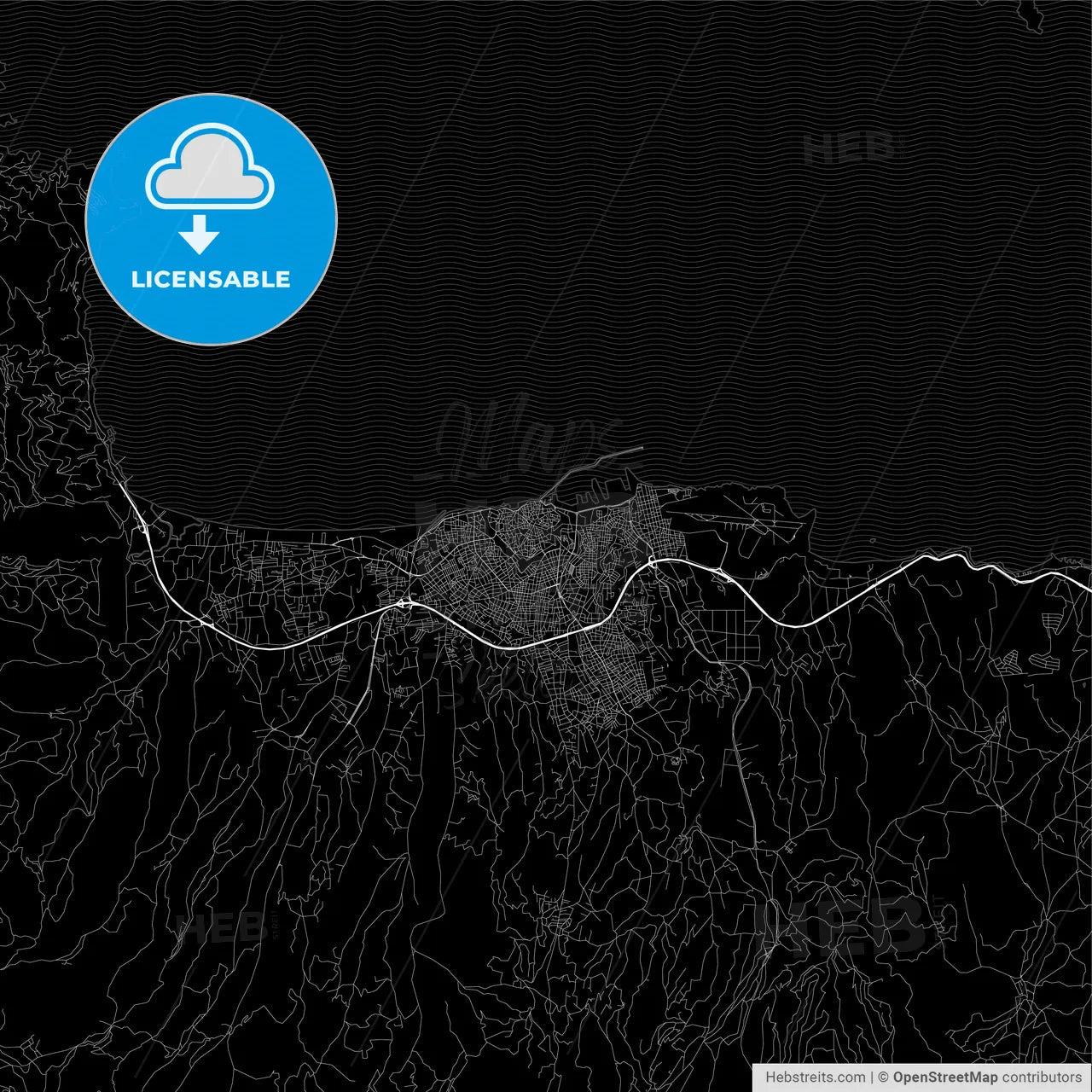 Dark area map of Heraklion, Greece
