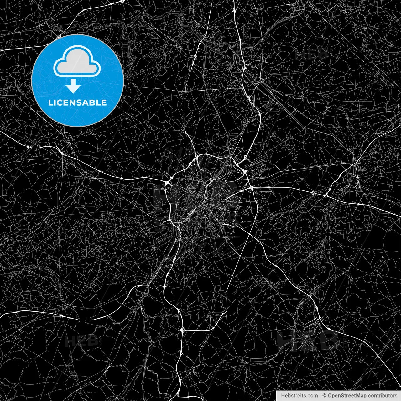 Dark area map of Brussels, Belgium