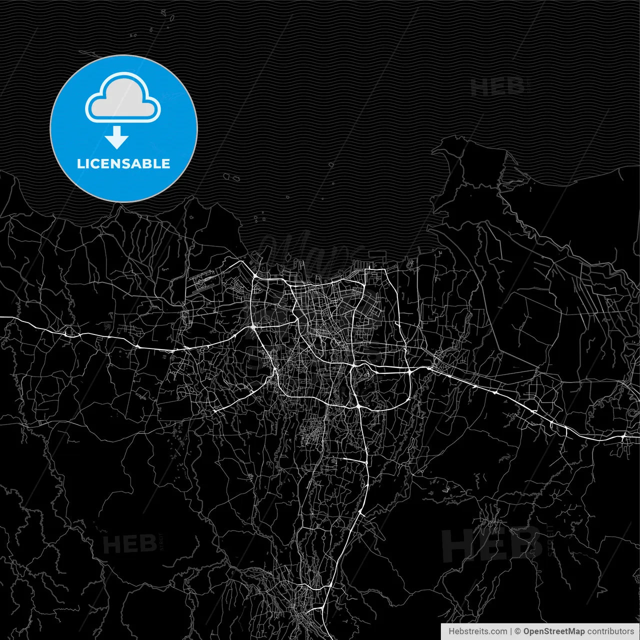 Dark area map of Jakarta, Indonesia