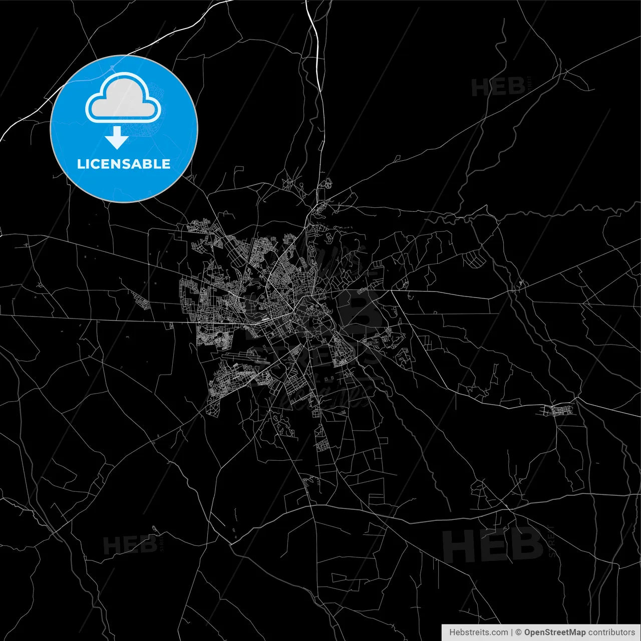 Dark area map of Marrakech, Morocco