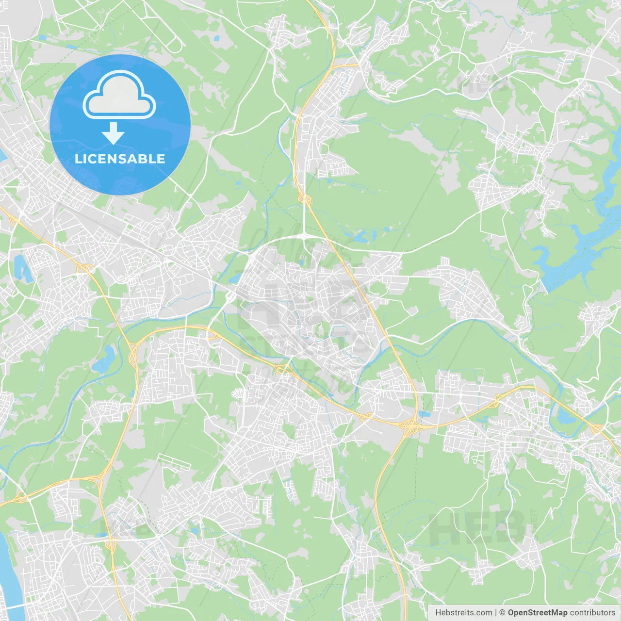 Siegburg, Germany printable street map