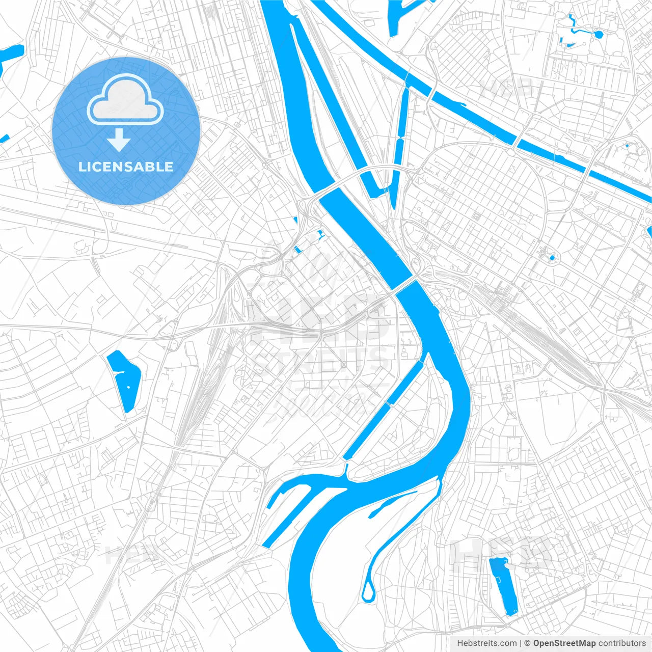 Ludwigshafen am Rhein, Germany bright two-toned vector map