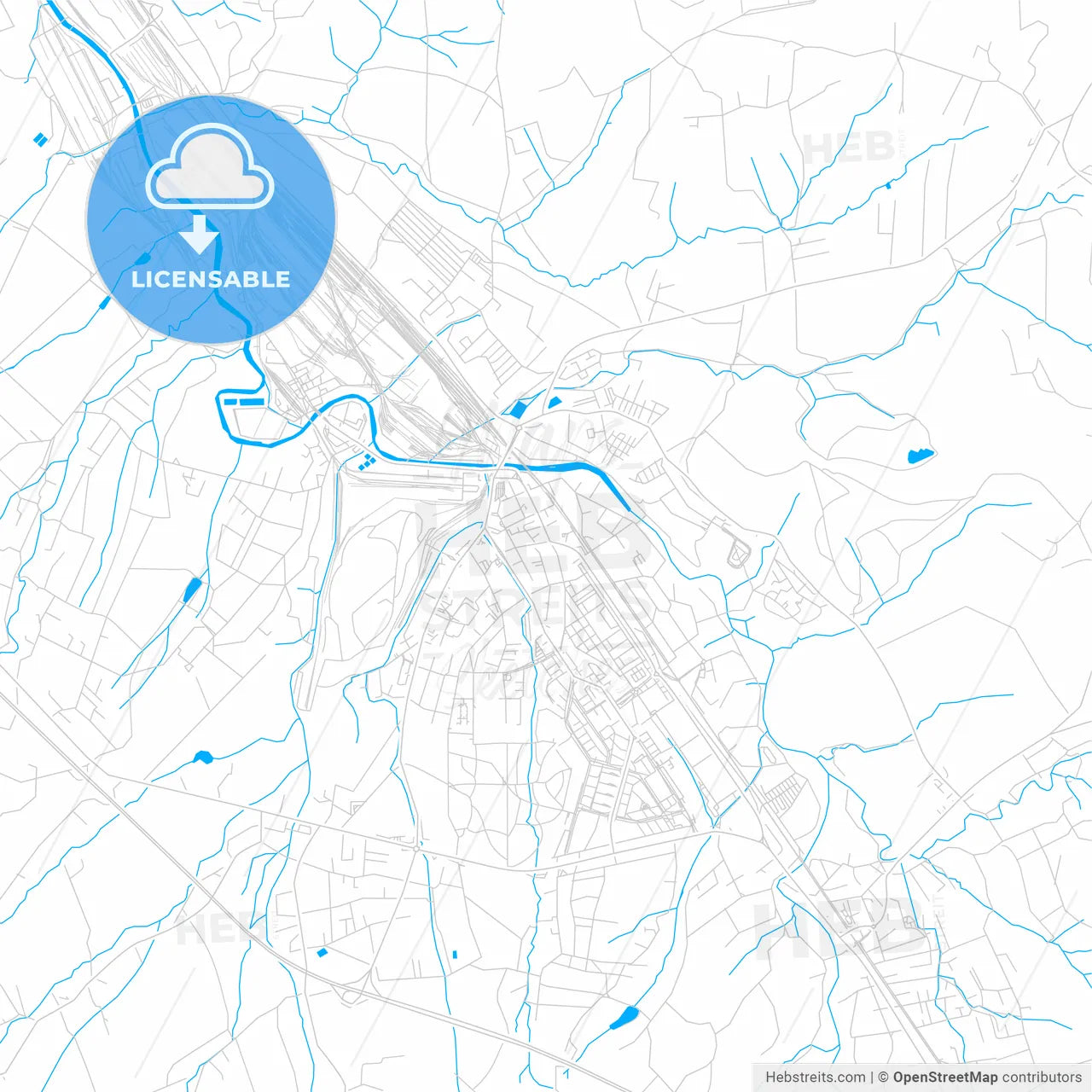 Třinec, Czechia bright two-toned vector map