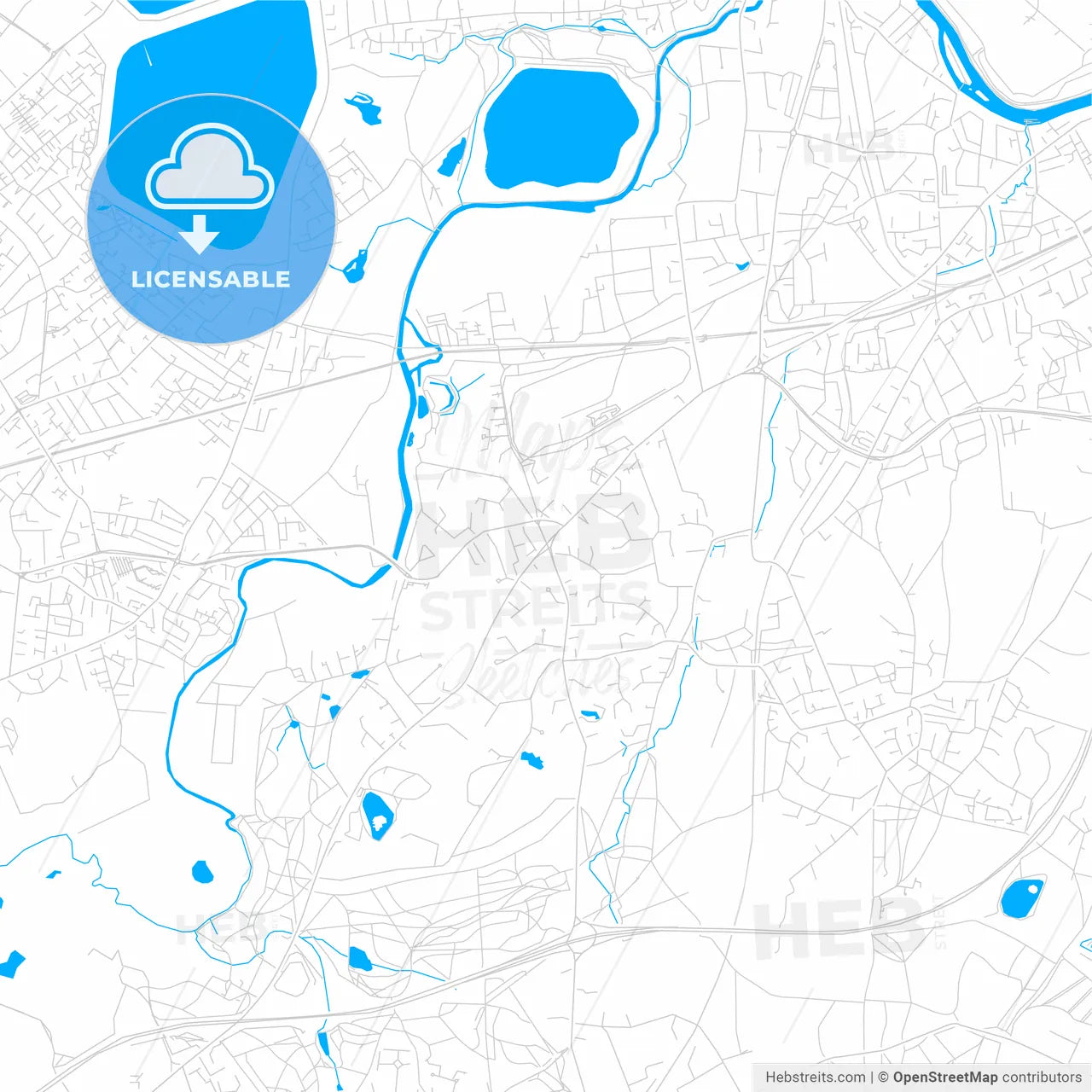 Esher, England bright two-toned vector map
