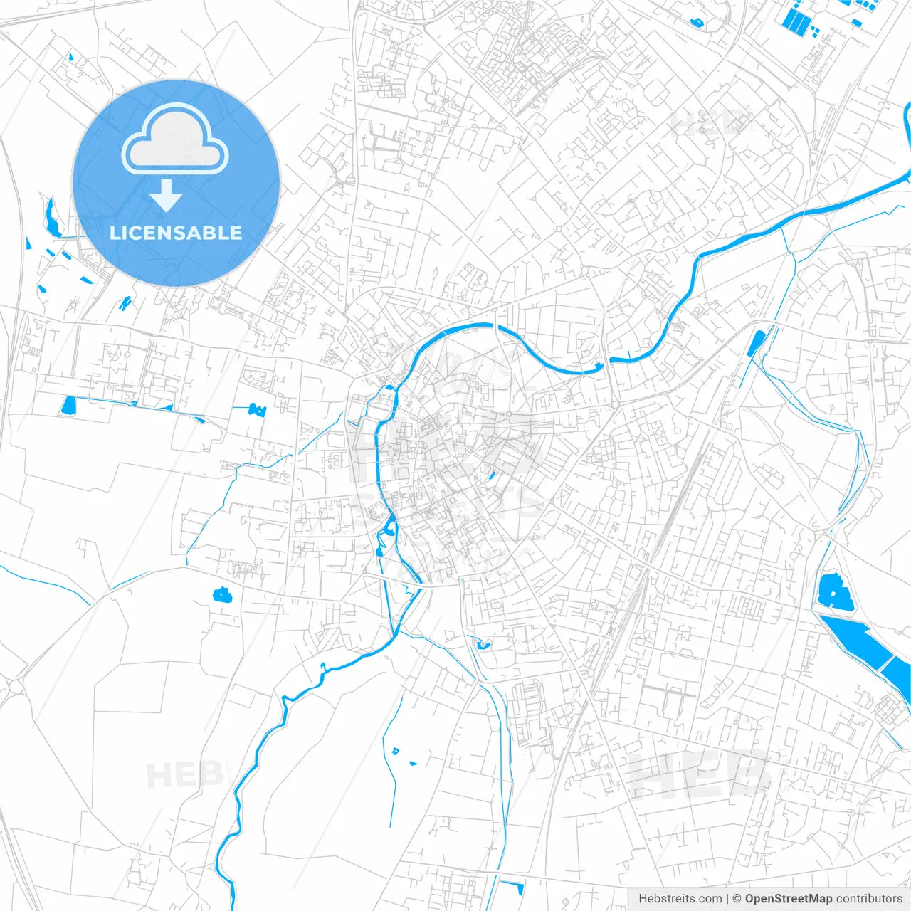 Cambridge, England bright two-toned vector map
