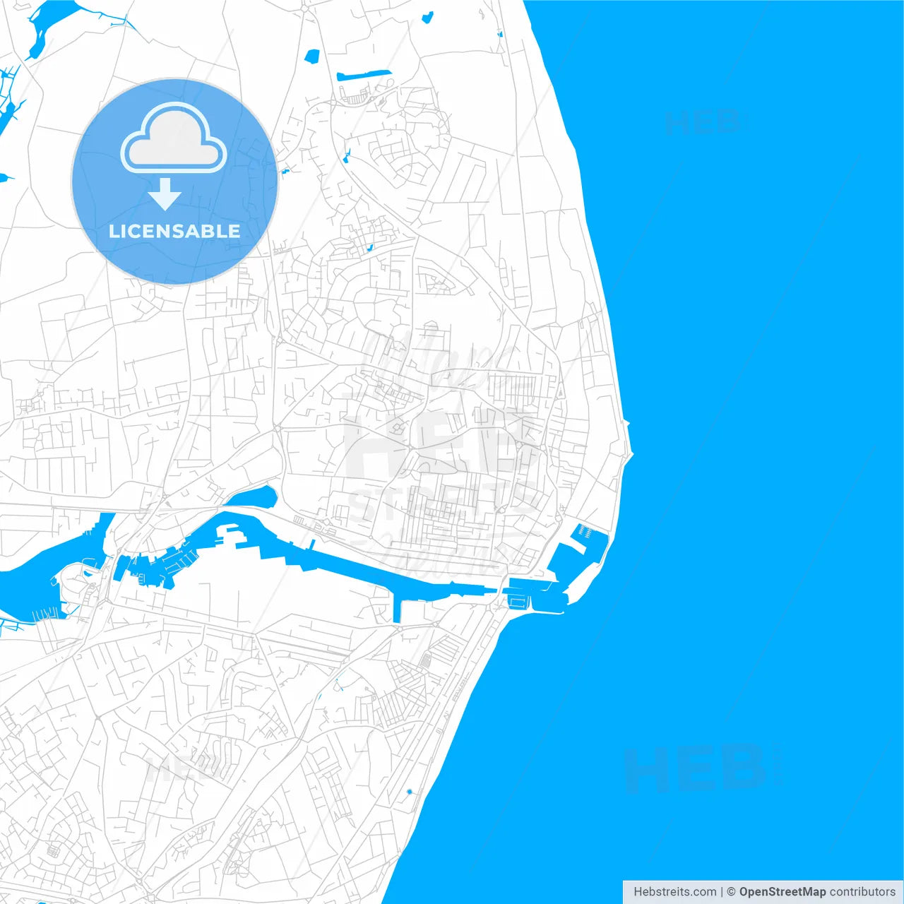 Lowestoft, England bright two-toned vector map