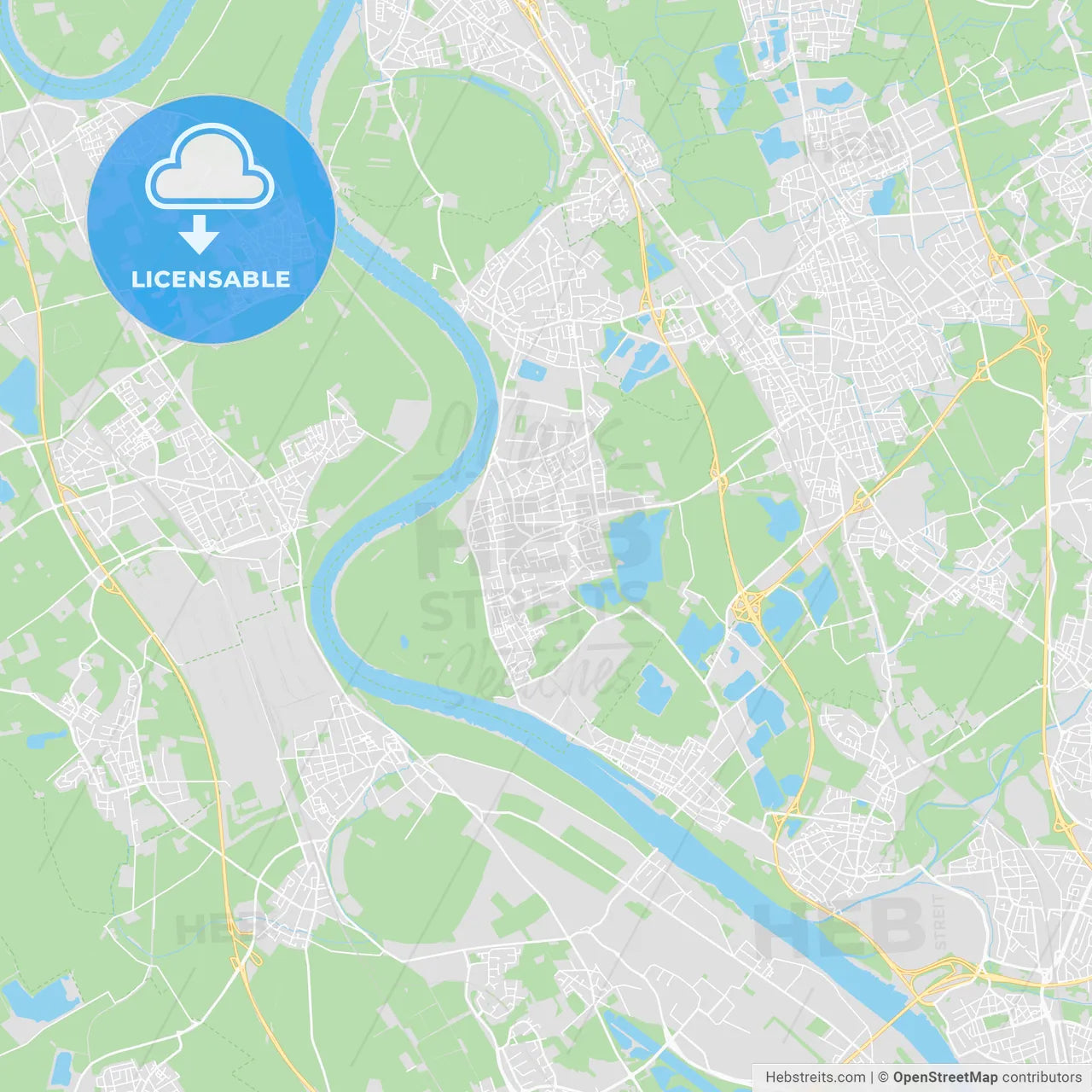 Monheim am Rhein, Germany printable street map