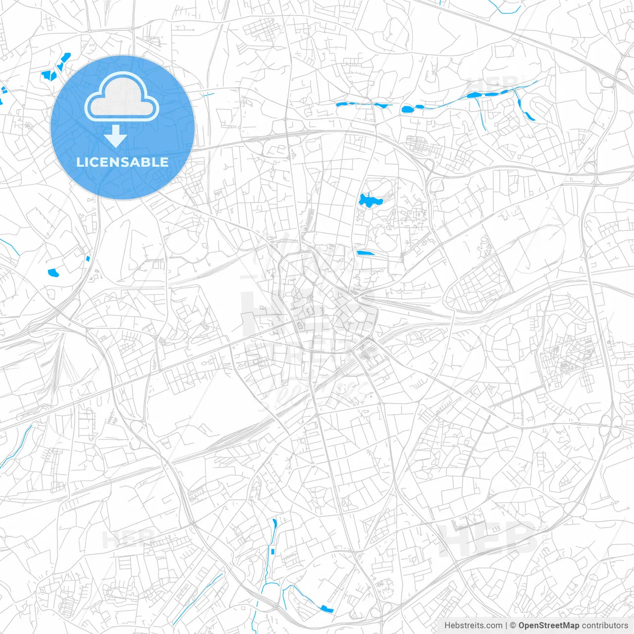 Bochum, Germany bright two-toned vector map