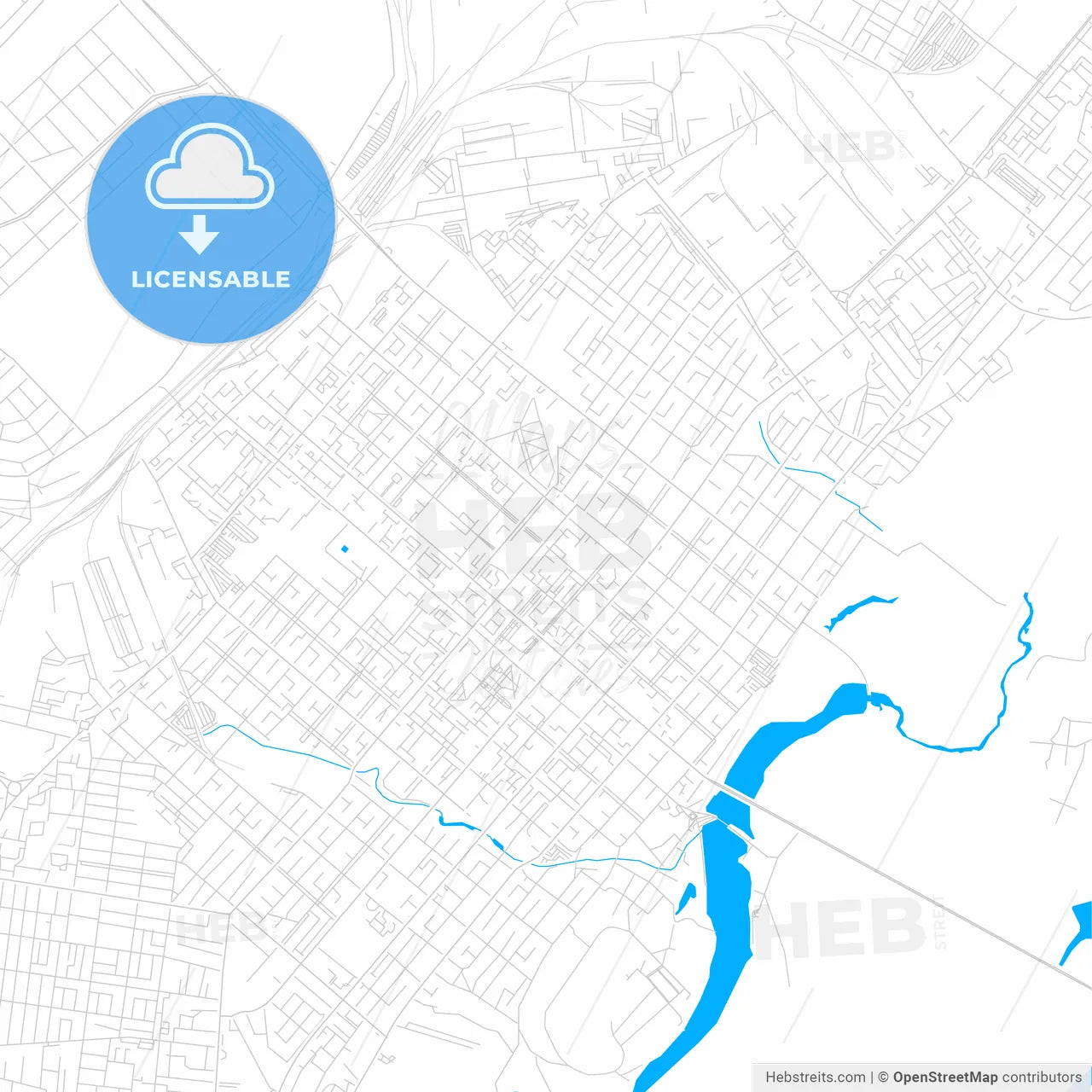 Kostanay, Kazakhstan bright two-toned vector map