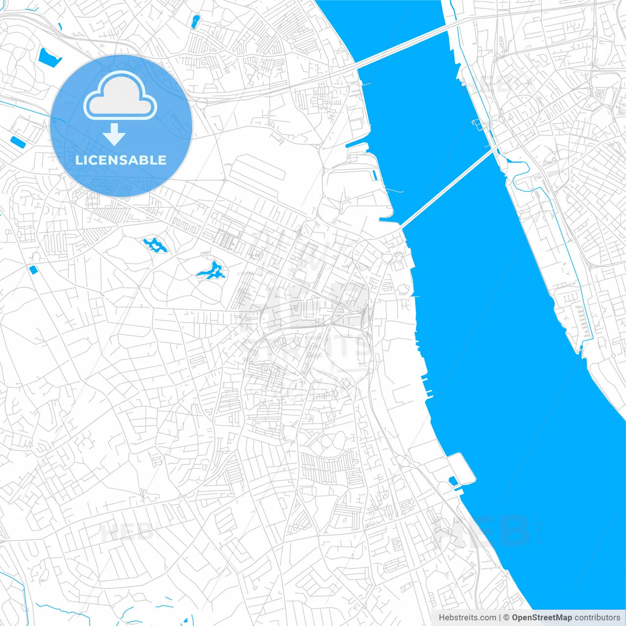 Birkenhead, England bright two-toned vector map