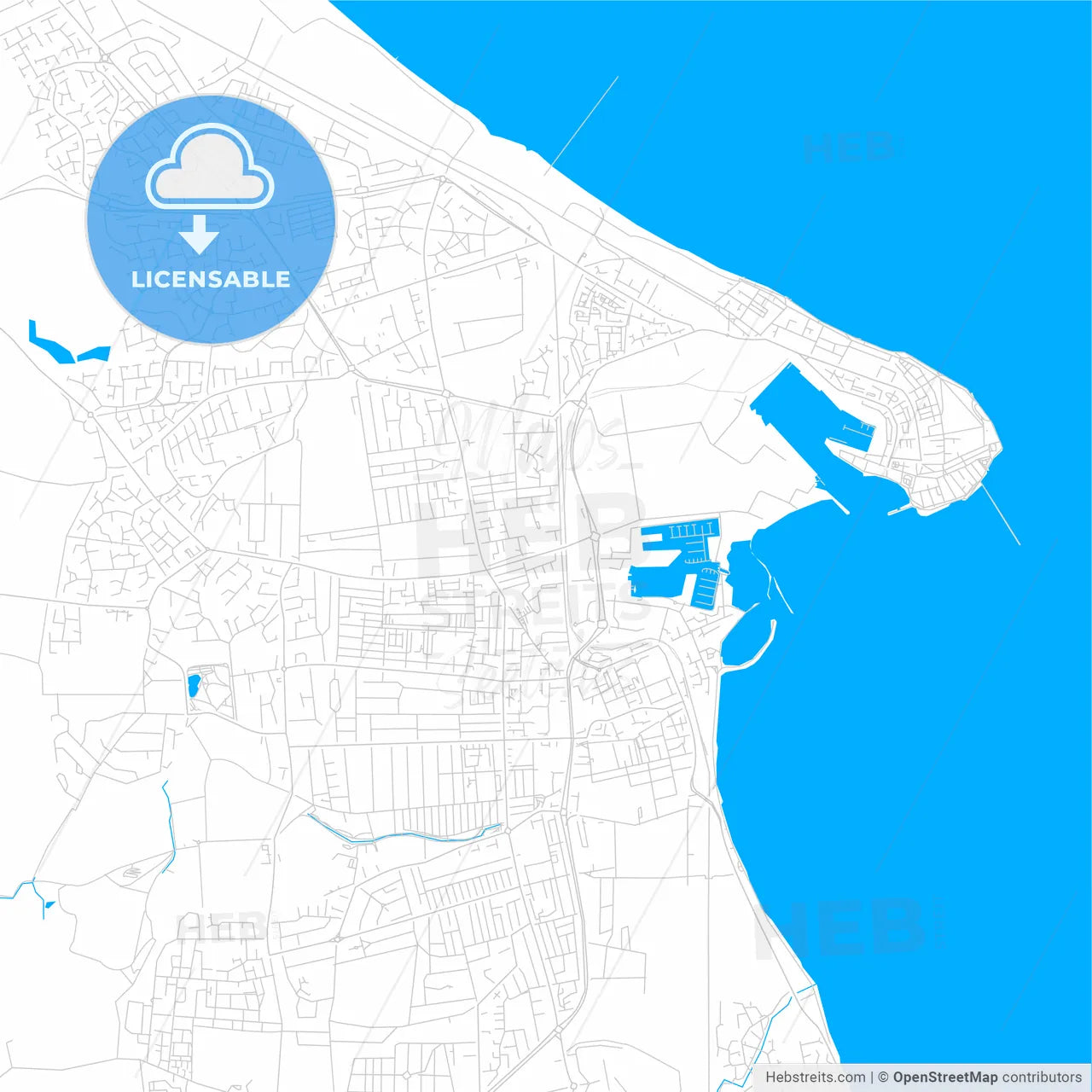 Hartlepool, England bright two-toned vector map
