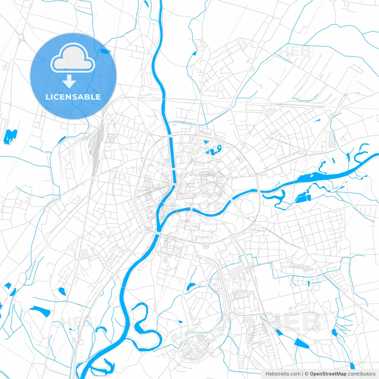 Hradec Králové, Czechia bright two-toned vector map
