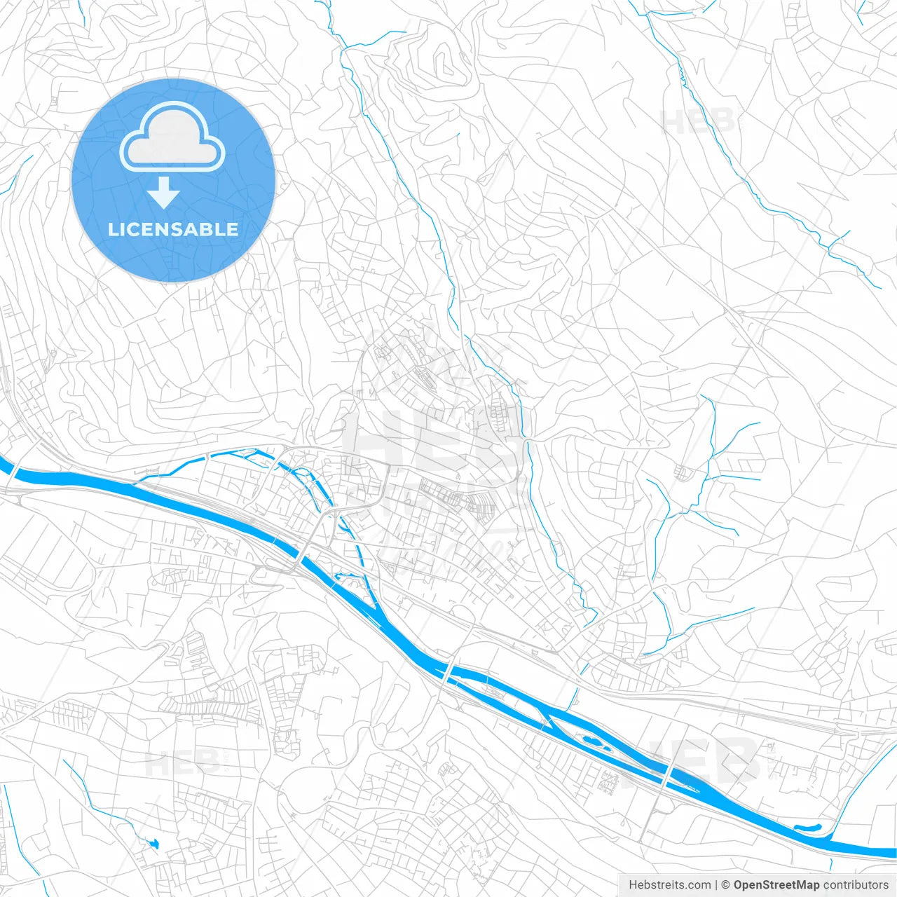 Esslingen am Neckar, Germany bright two-toned vector map