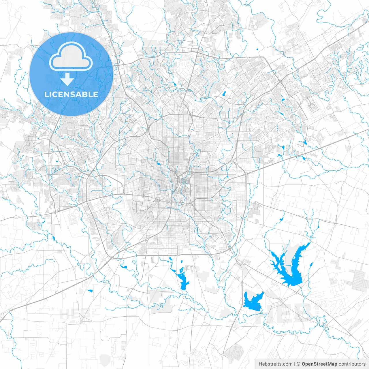 Rich detailed vector map of San Antonio, Texas, U.S.A.