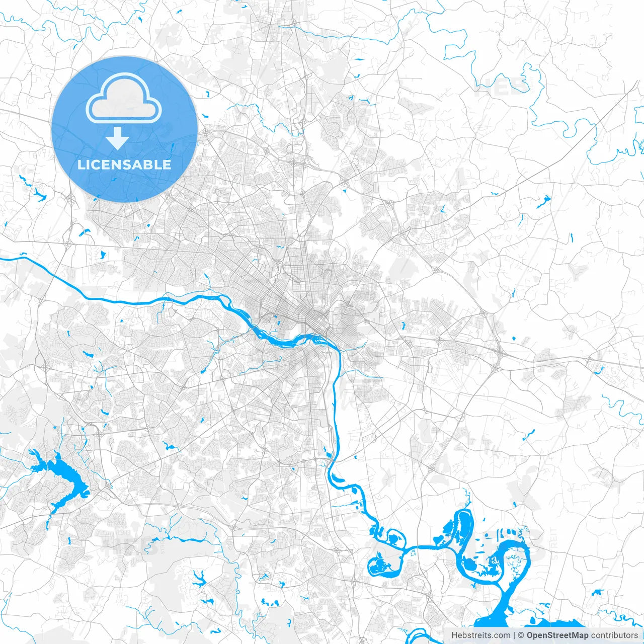 Rich detailed vector map of Richmond, Virginia, U.S.A.