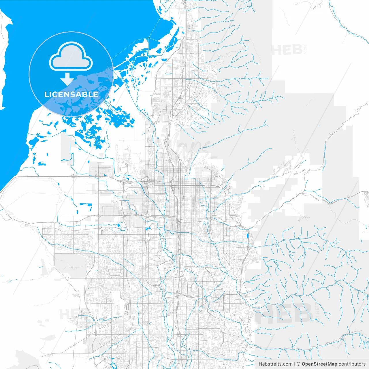 Rich detailed vector map of Salt Lake City, Utah, USA