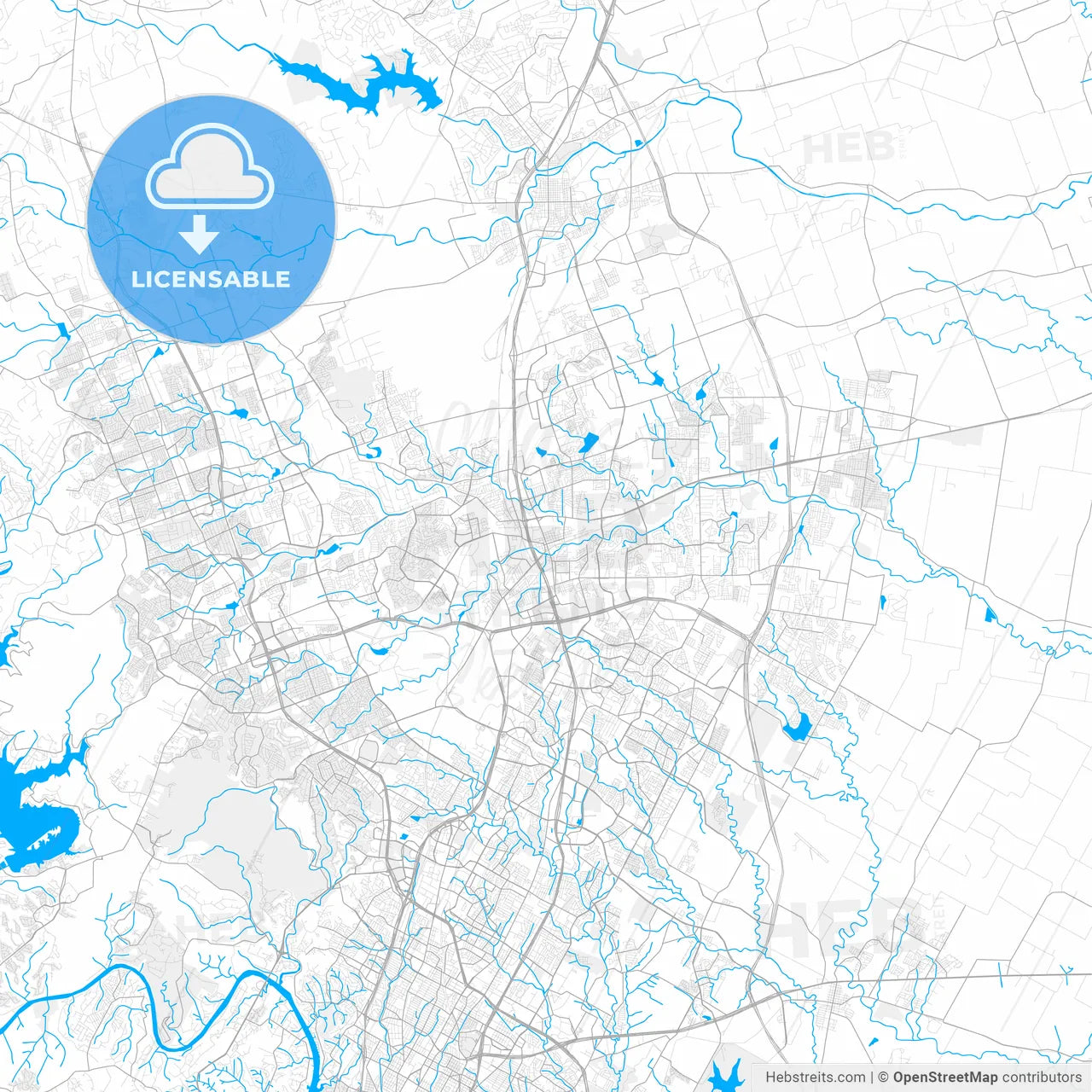 Rich detailed vector map of Round Rock, Texas, USA