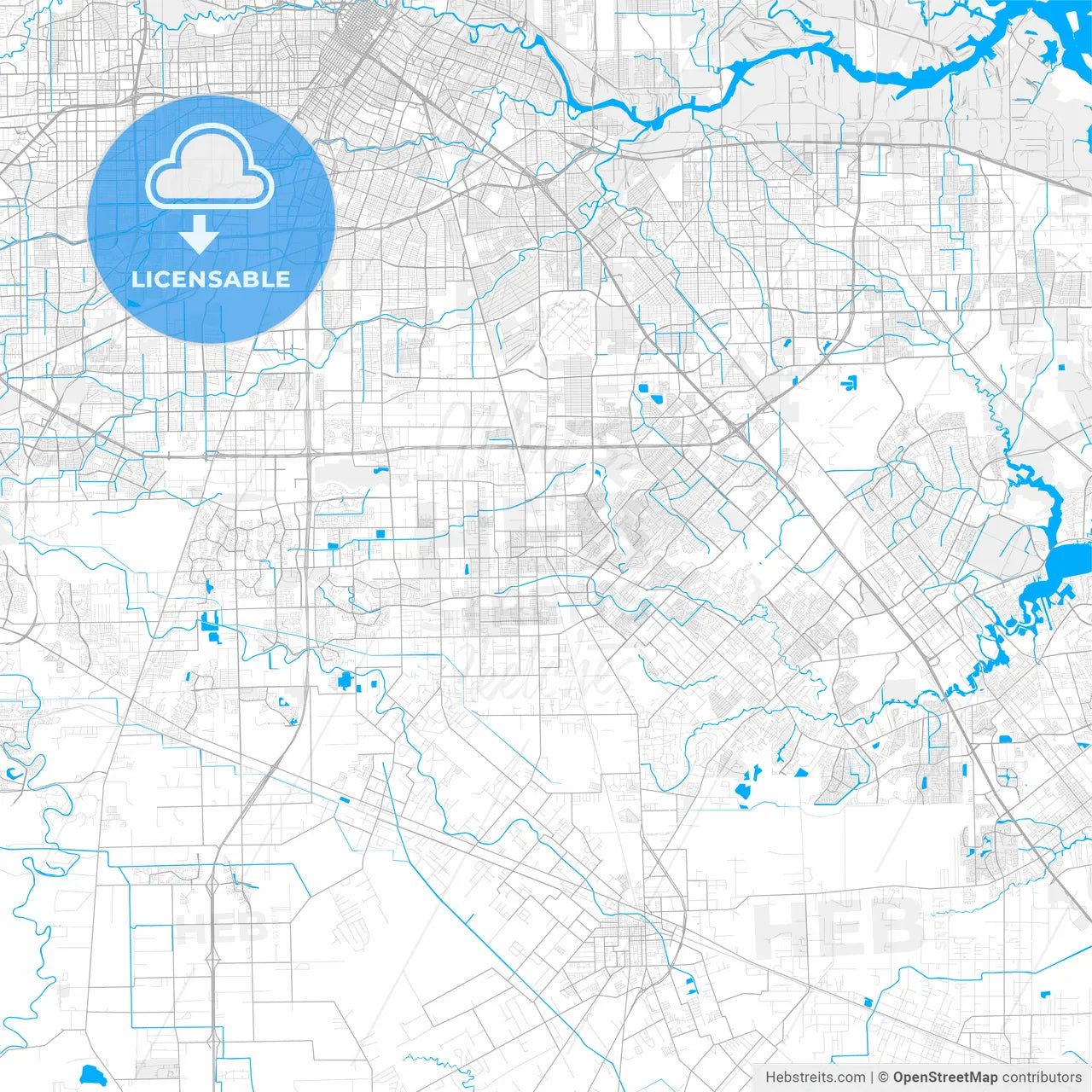 Rich detailed vector map of Pearland, Texas, USA