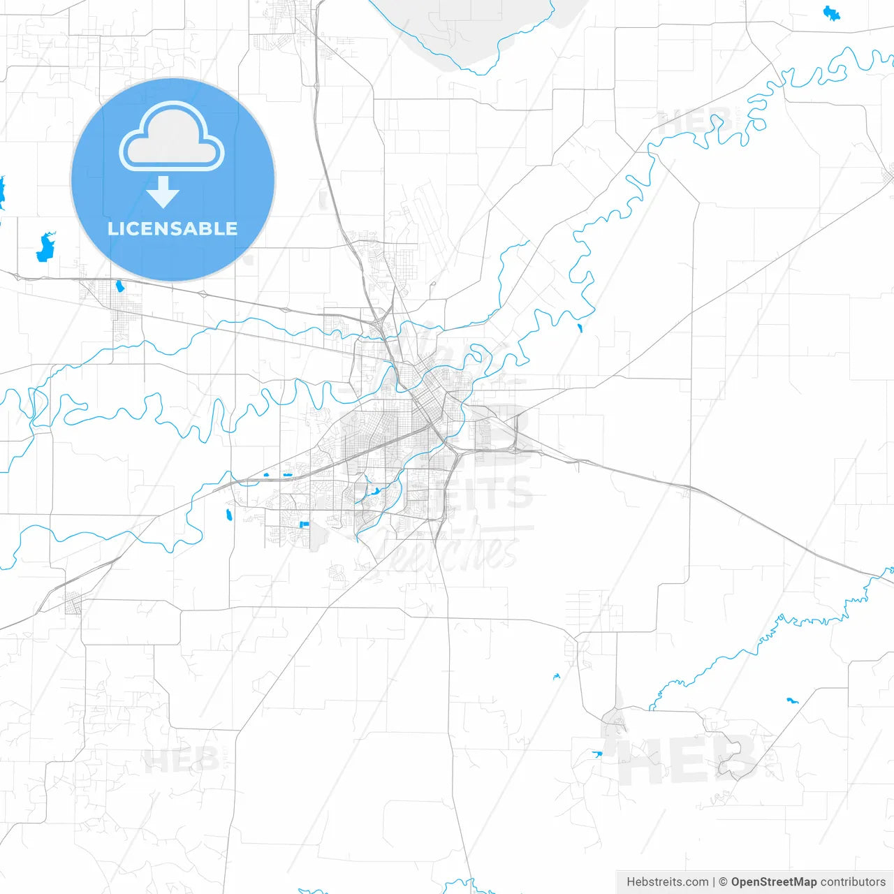 Rich detailed vector map of Wichita Falls, Texas, USA