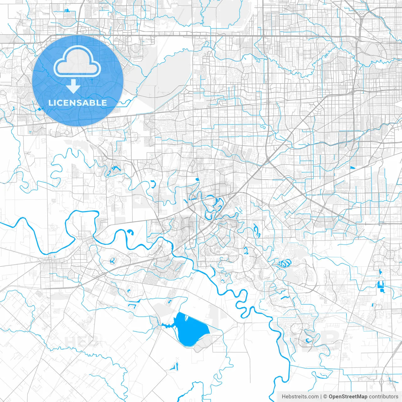Rich detailed vector map of Sugar Land, Texas, USA