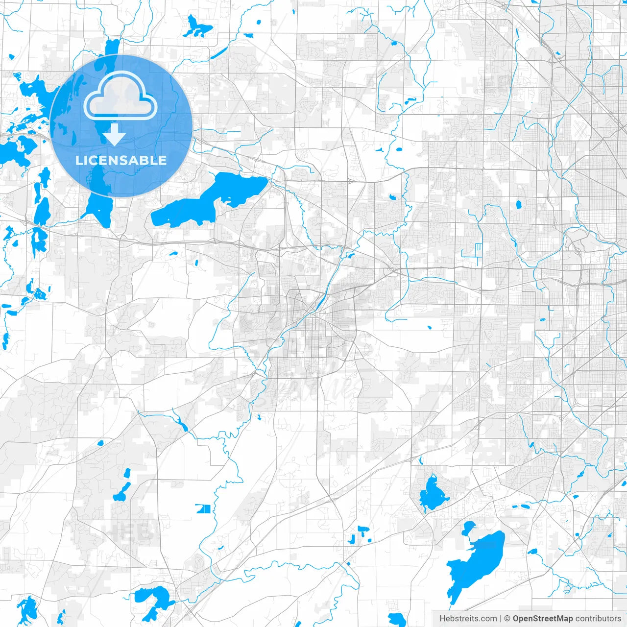 Rich detailed vector map of Waukesha, Wisconsin, USA
