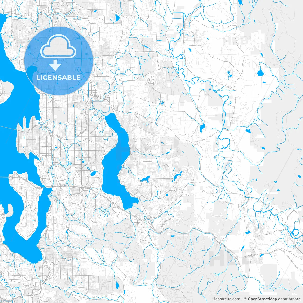Rich detailed vector map of Sammamish, Washington, USA