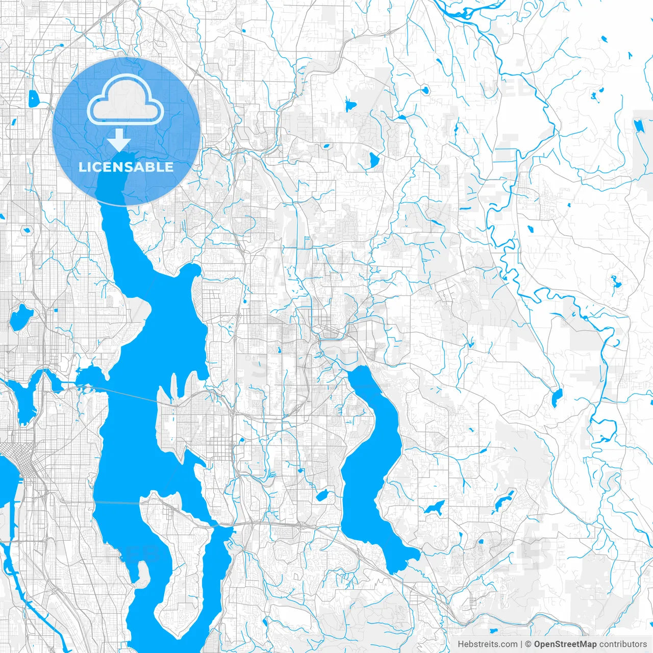 Rich detailed vector map of Redmond, Washington, USA