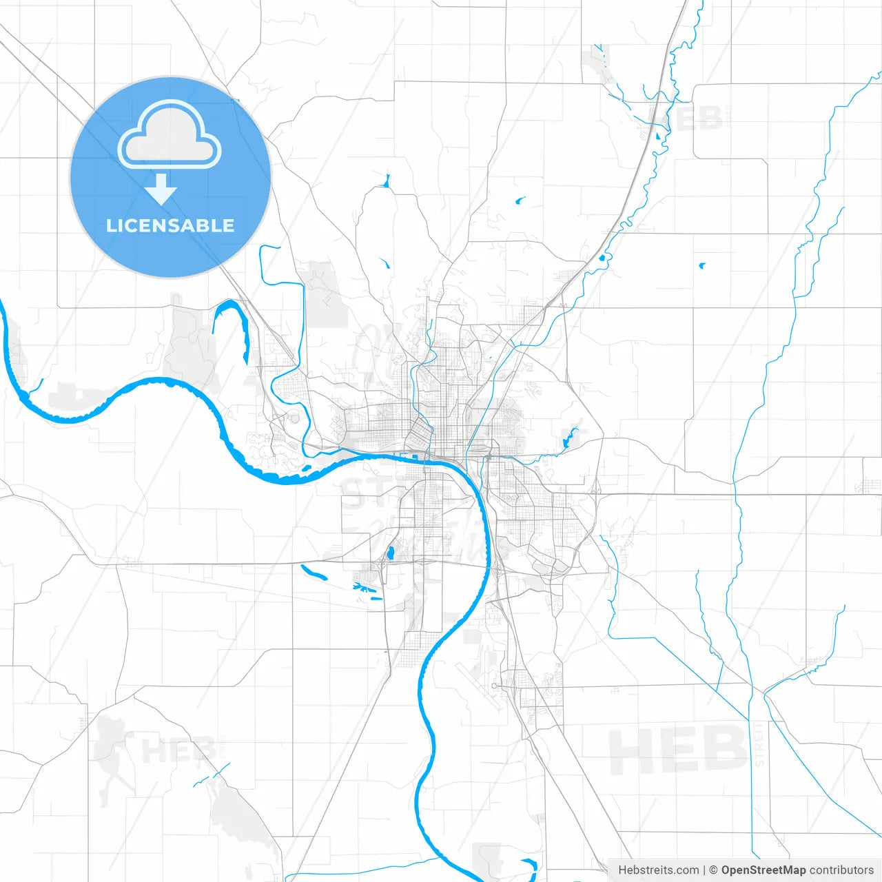 Rich detailed vector map of Sioux City, Iowa, USA