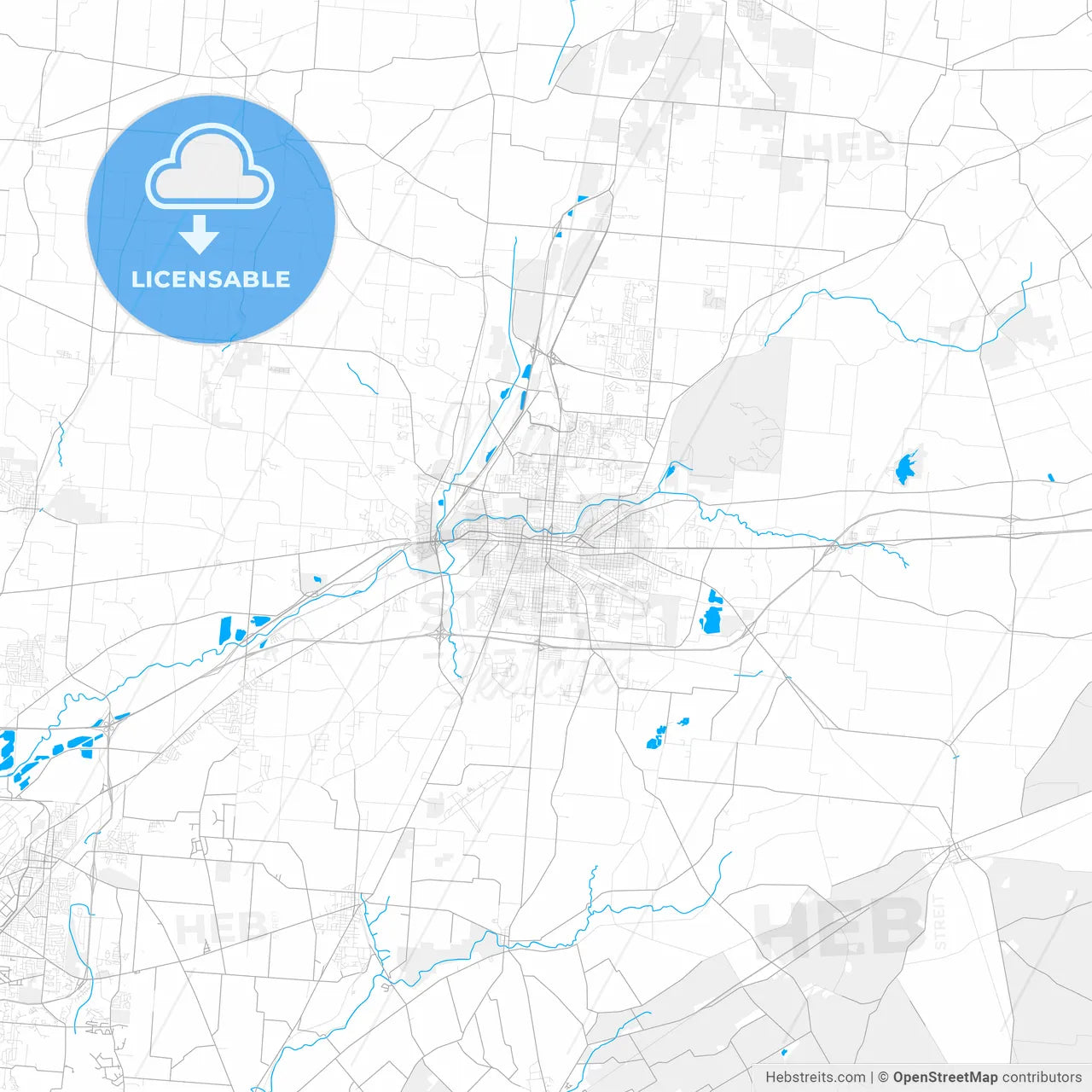 Rich detailed vector map of Springfield, Ohio, USA