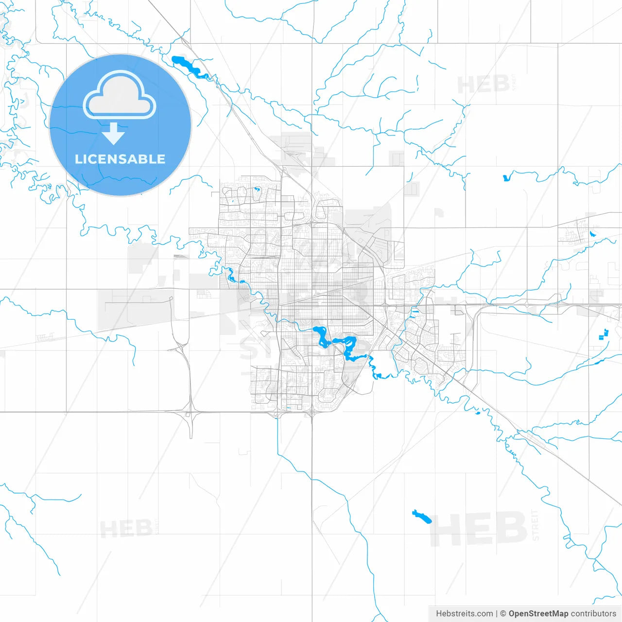 Rich detailed vector map of Regina, Saskatchewan, Canada