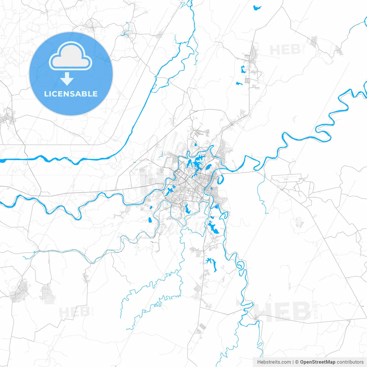 Rich detailed vector map of Villahermosa, Tabasco, Mexico