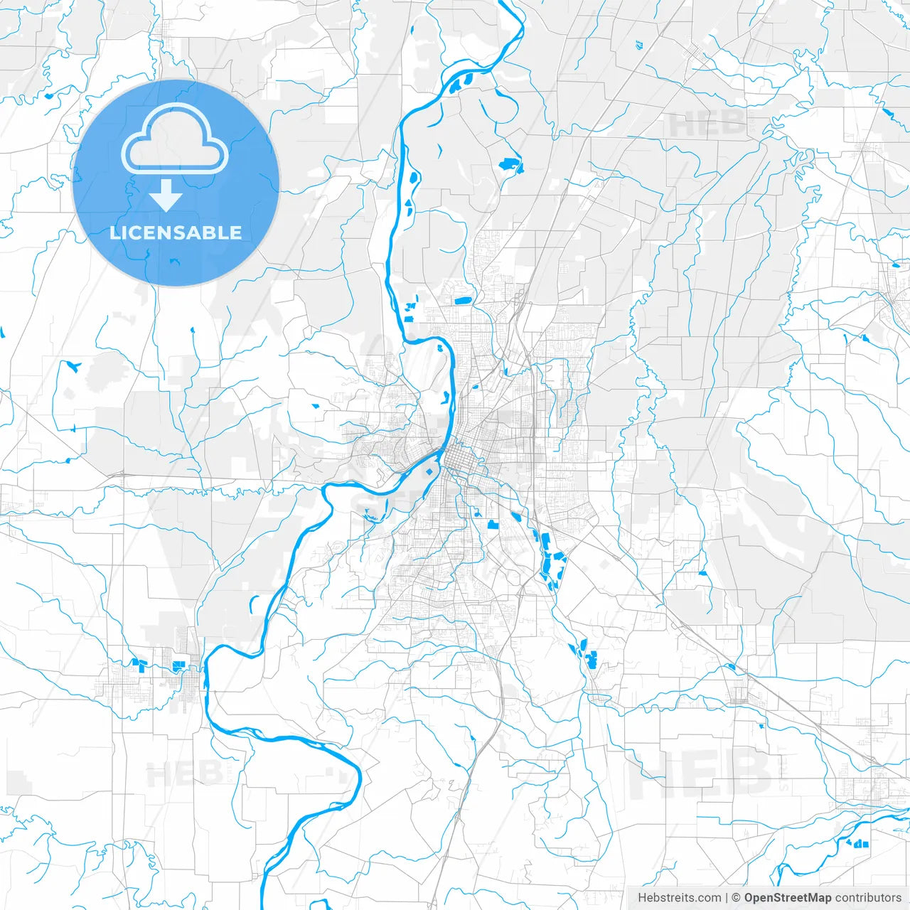 Rich detailed vector map of Salem, Oregon, USA