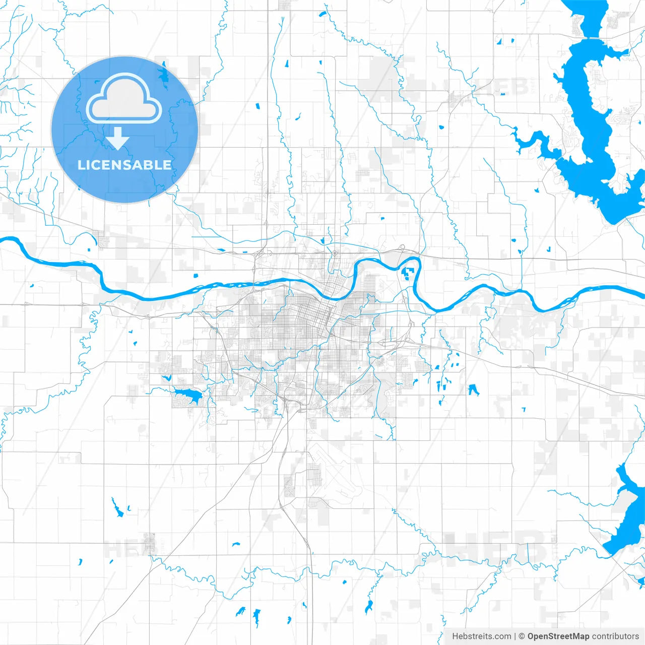 Rich detailed vector map of Topeka, Kansas, USA