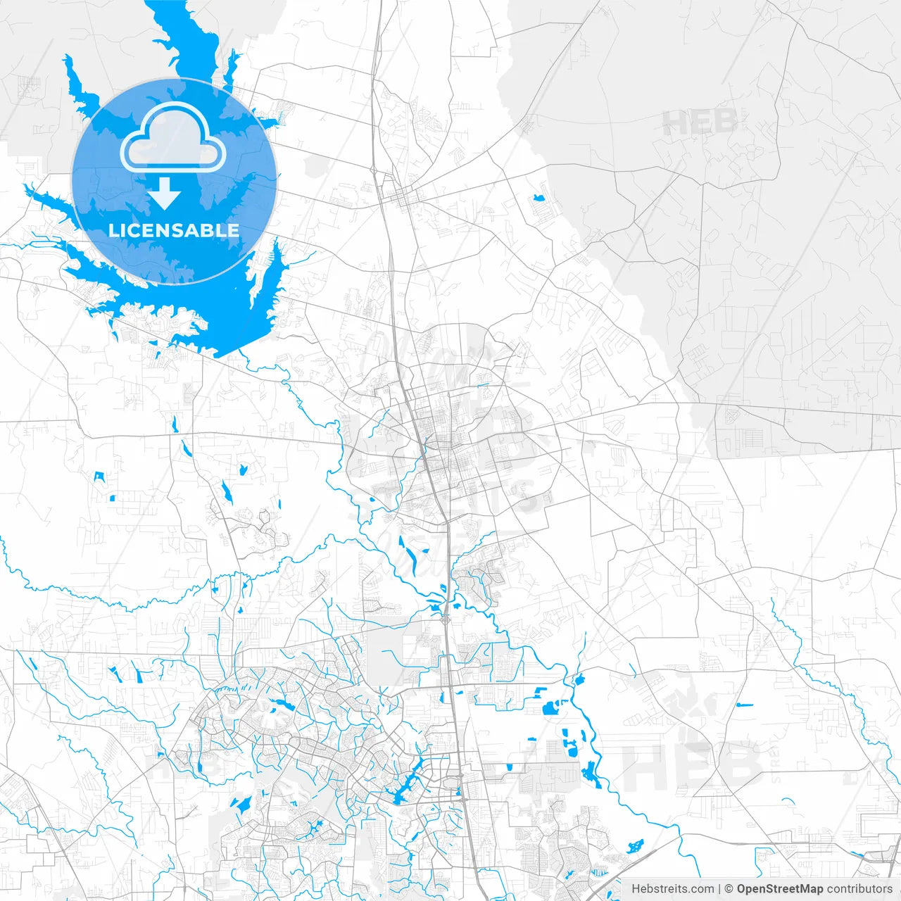 Rich detailed vector map of Conroe, Texas, USA