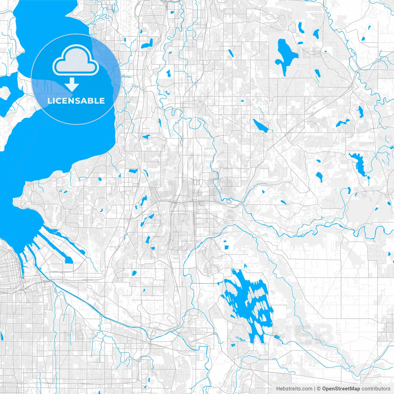 Rich detailed vector map of Auburn, Washington, USA