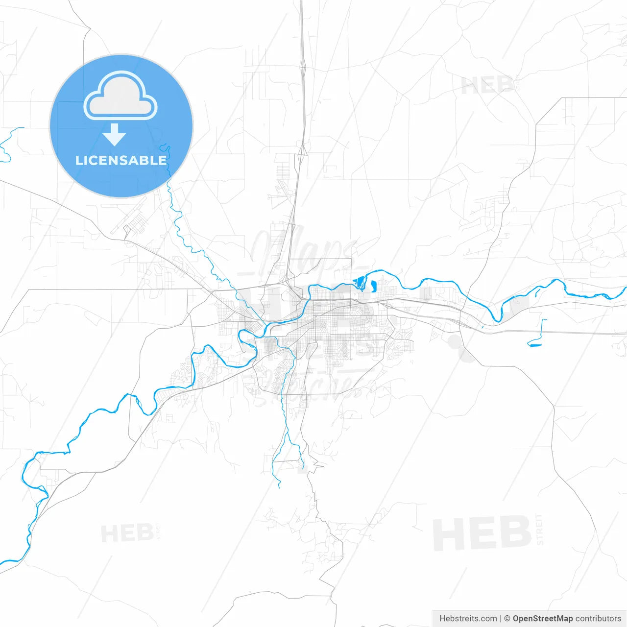 Rich detailed vector map of Casper, Wyoming, USA