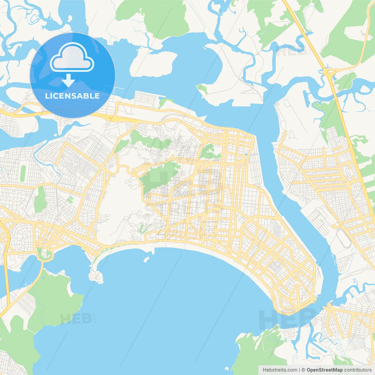 Printable street map of Santos, Brazil