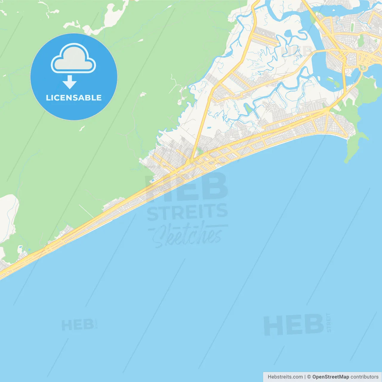 Printable street map of Praia Grande, Brazil