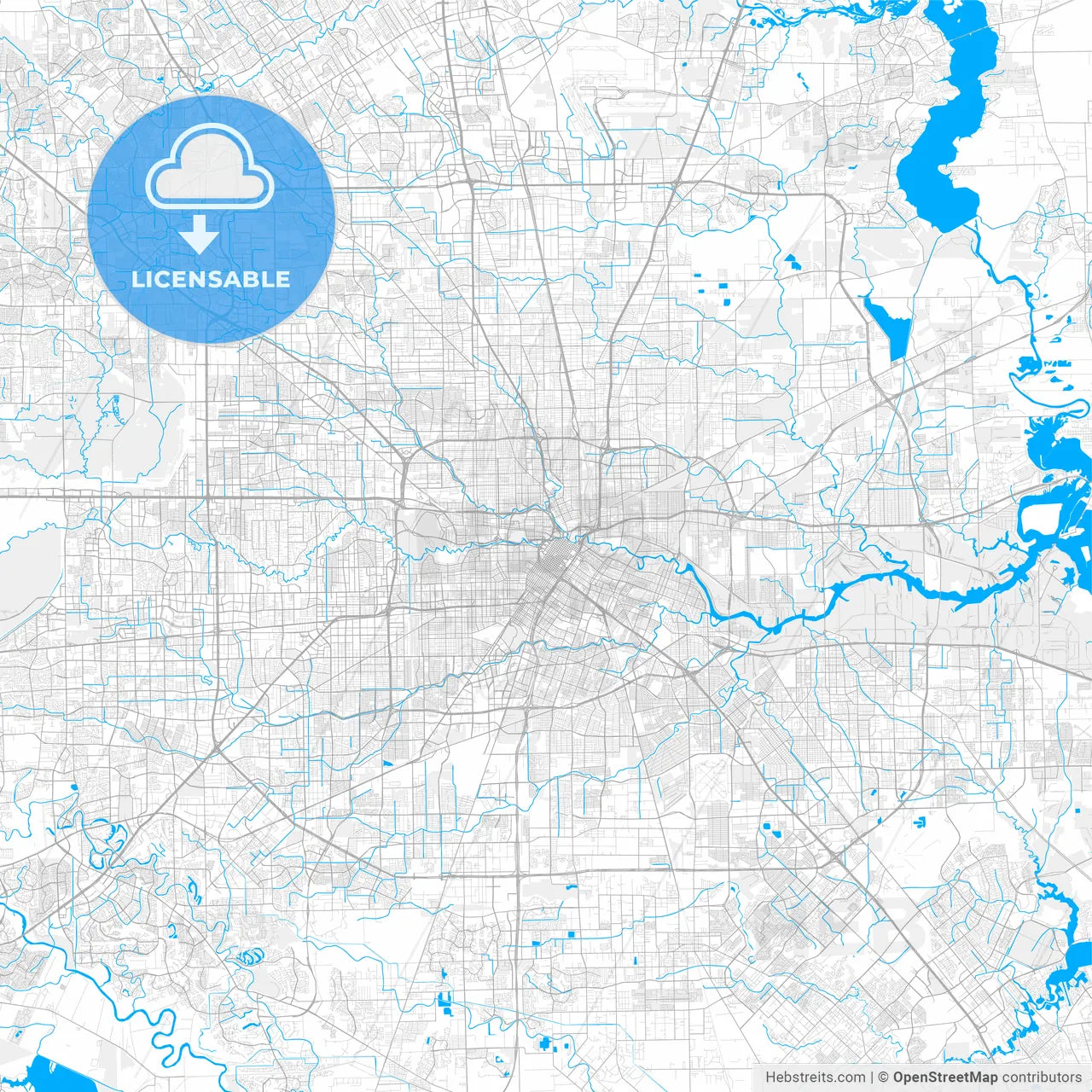 Rich detailed vector map of Houston, Texas, U.S.A.