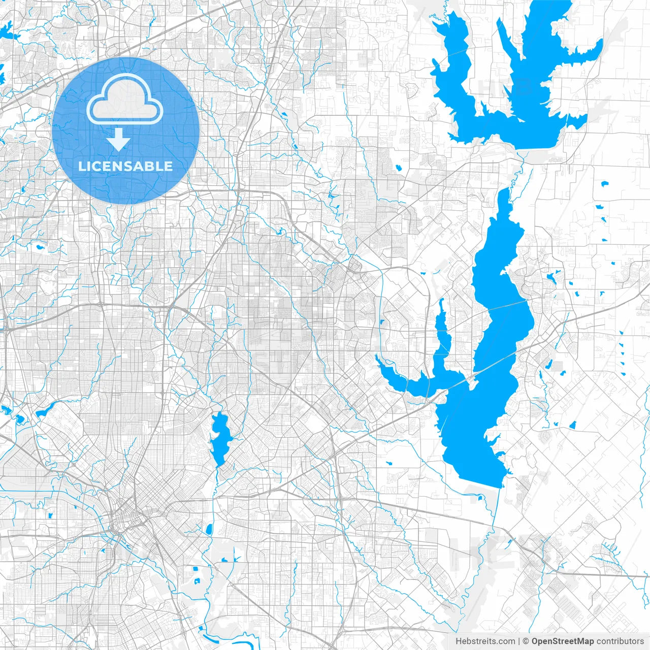 Rich detailed vector map of Garland, Texas, U.S.A.