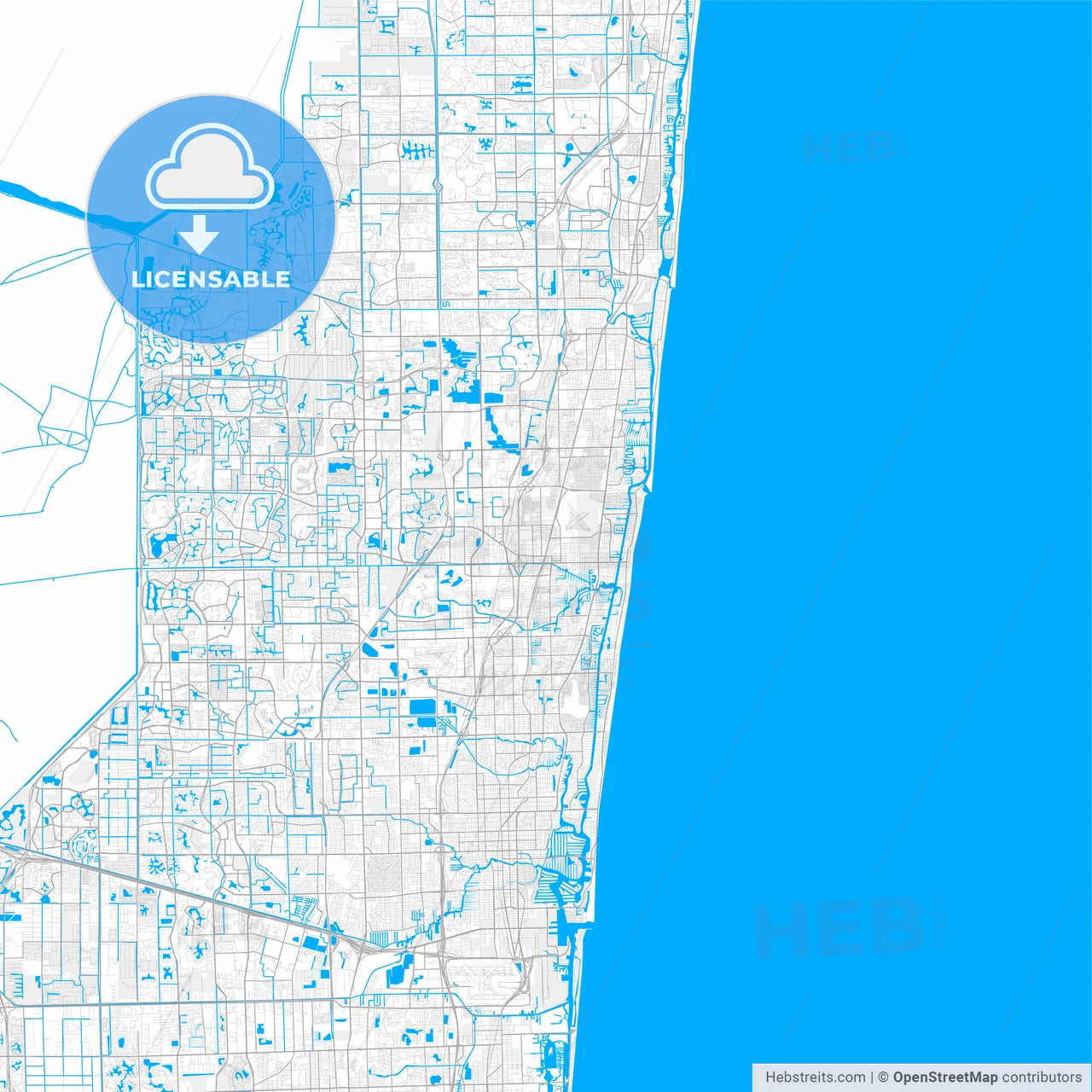 Rich detailed vector map of Pompano Beach, Florida, USA