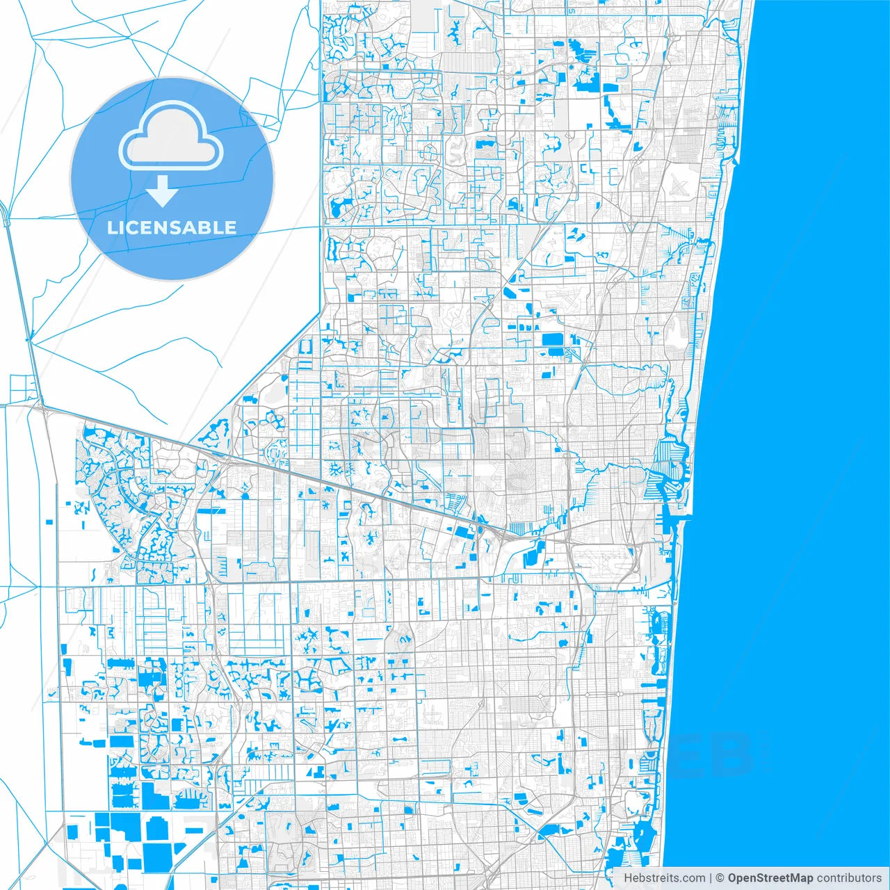 Rich detailed vector map of Plantation, Florida, USA