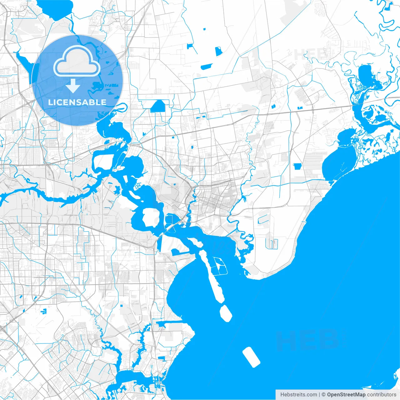 Rich detailed vector map of Baytown, Texas, USA