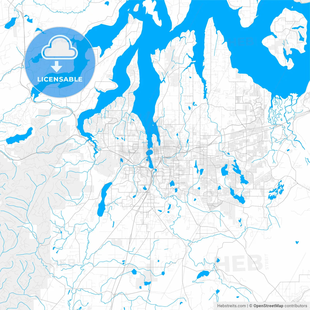 Rich detailed vector map of Olympia, Washington, United States of America