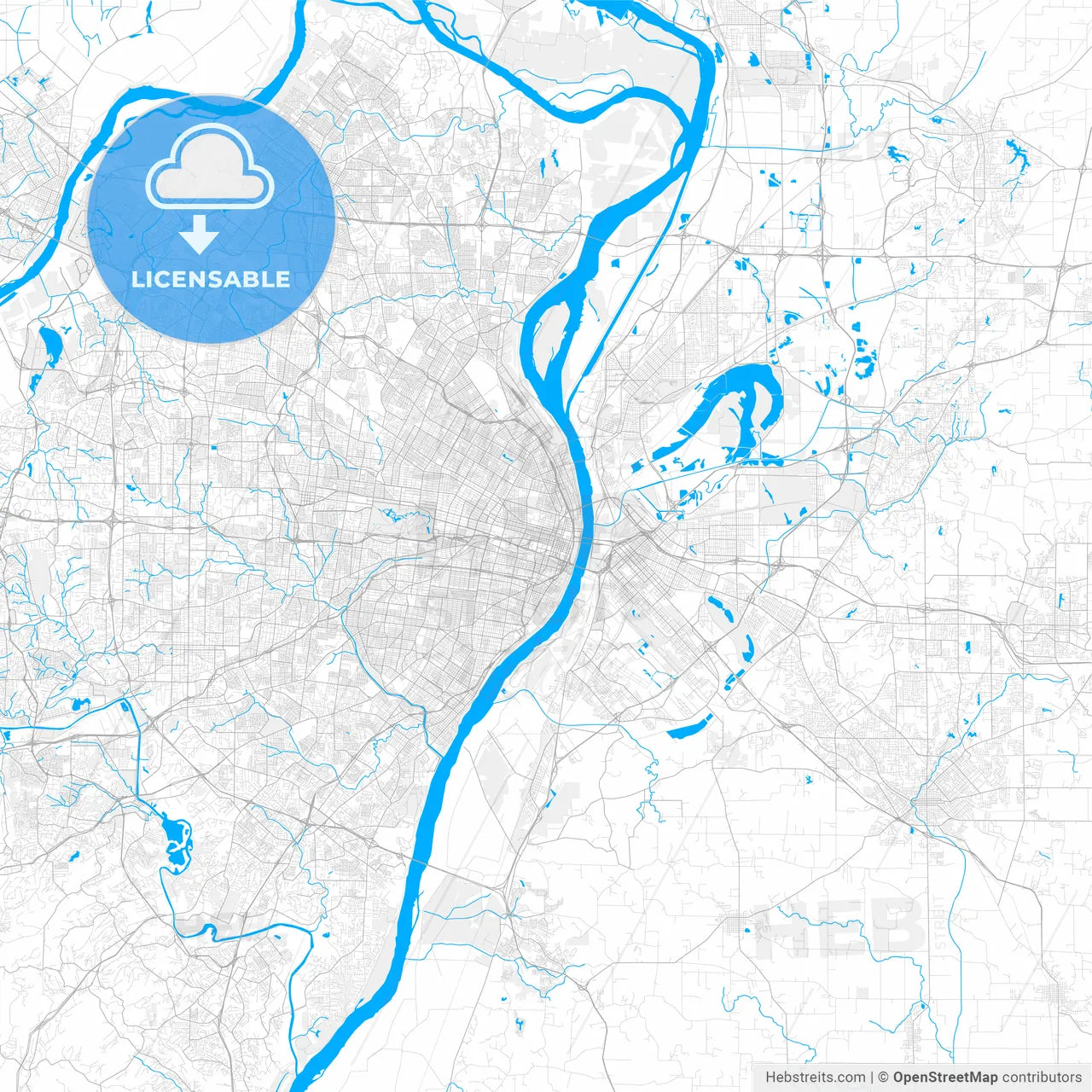 Rich detailed vector map of St. Louis, Missouri, U.S.A.