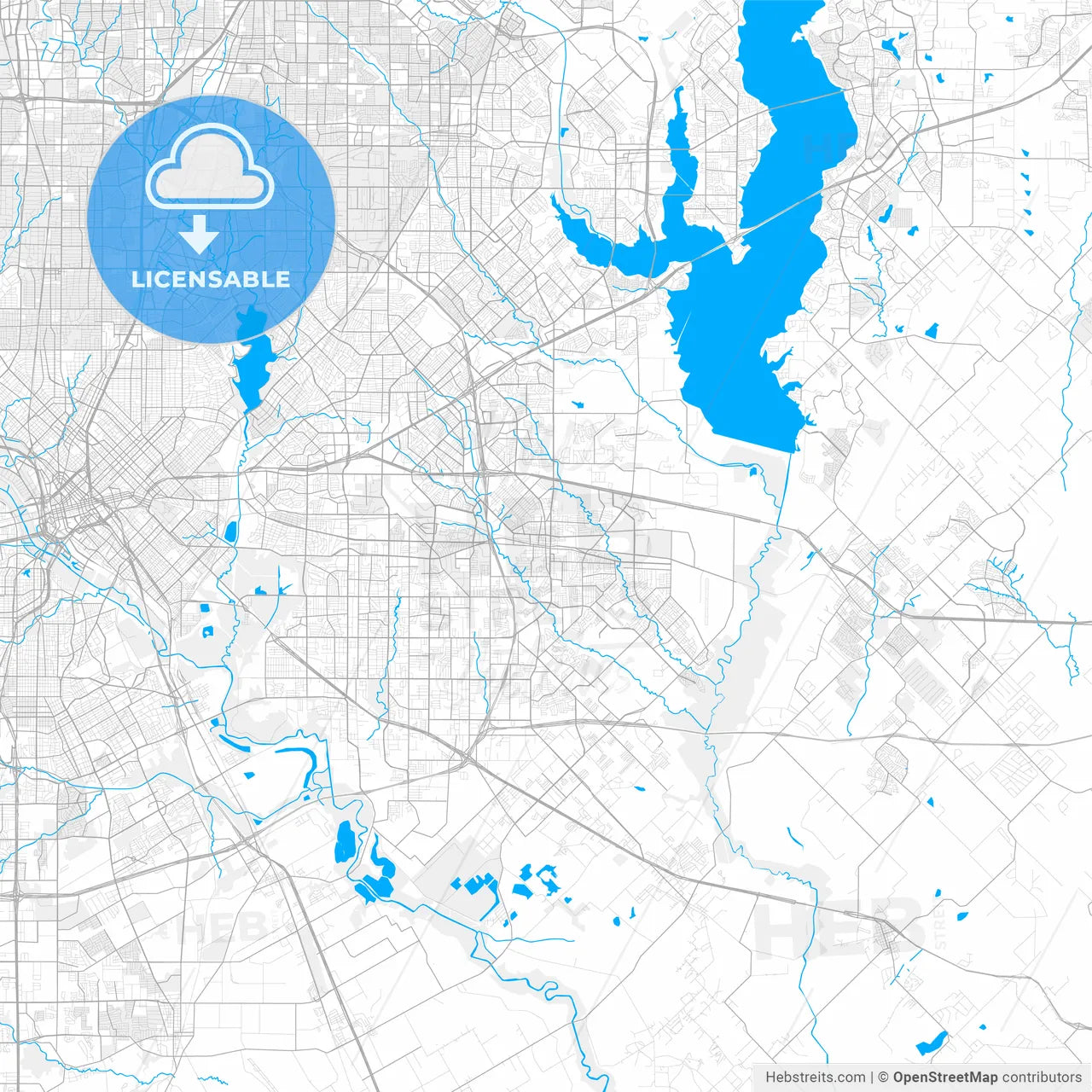 Rich detailed vector map of Mesquite, Texas, USA