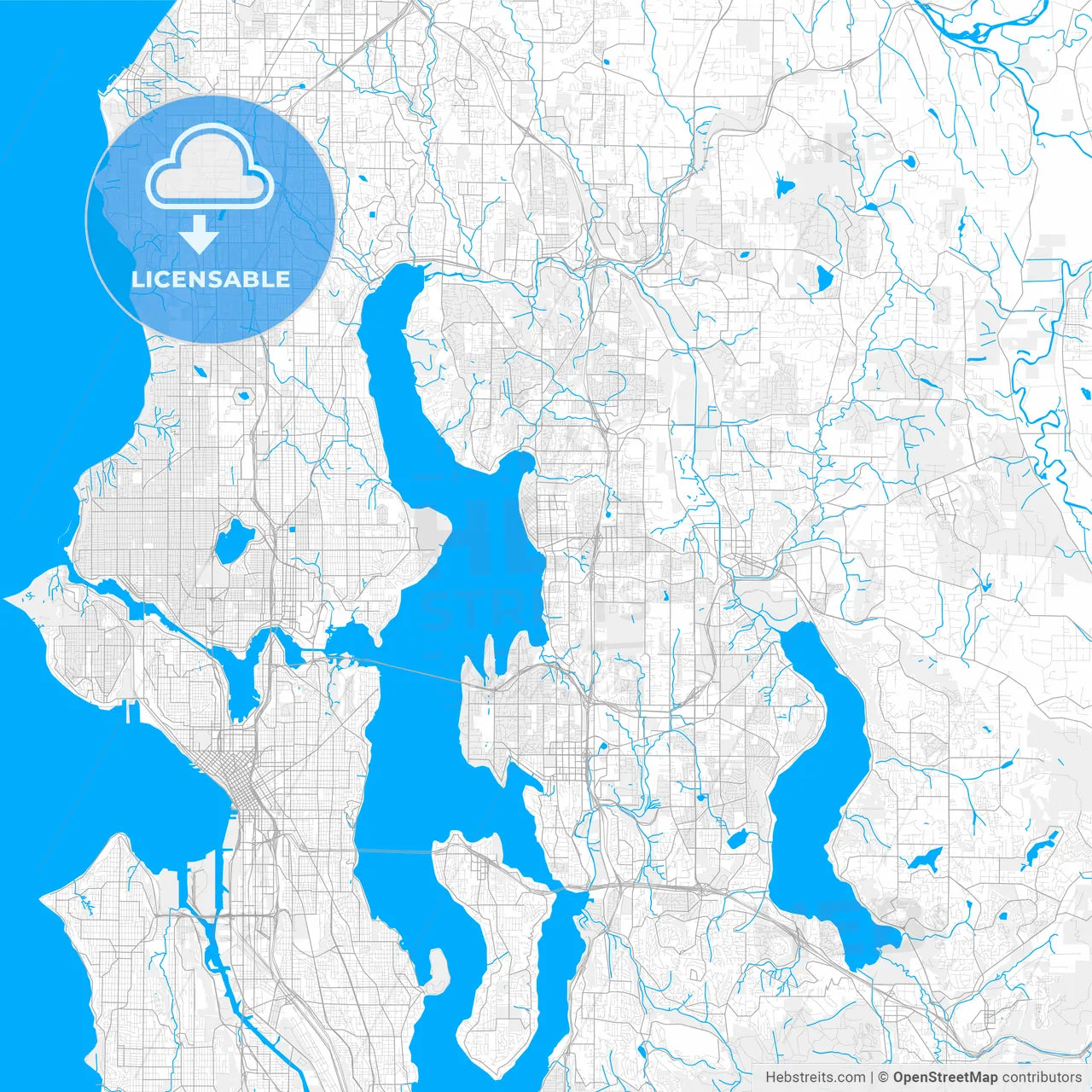 Rich detailed vector map of Kirkland, Washington, USA