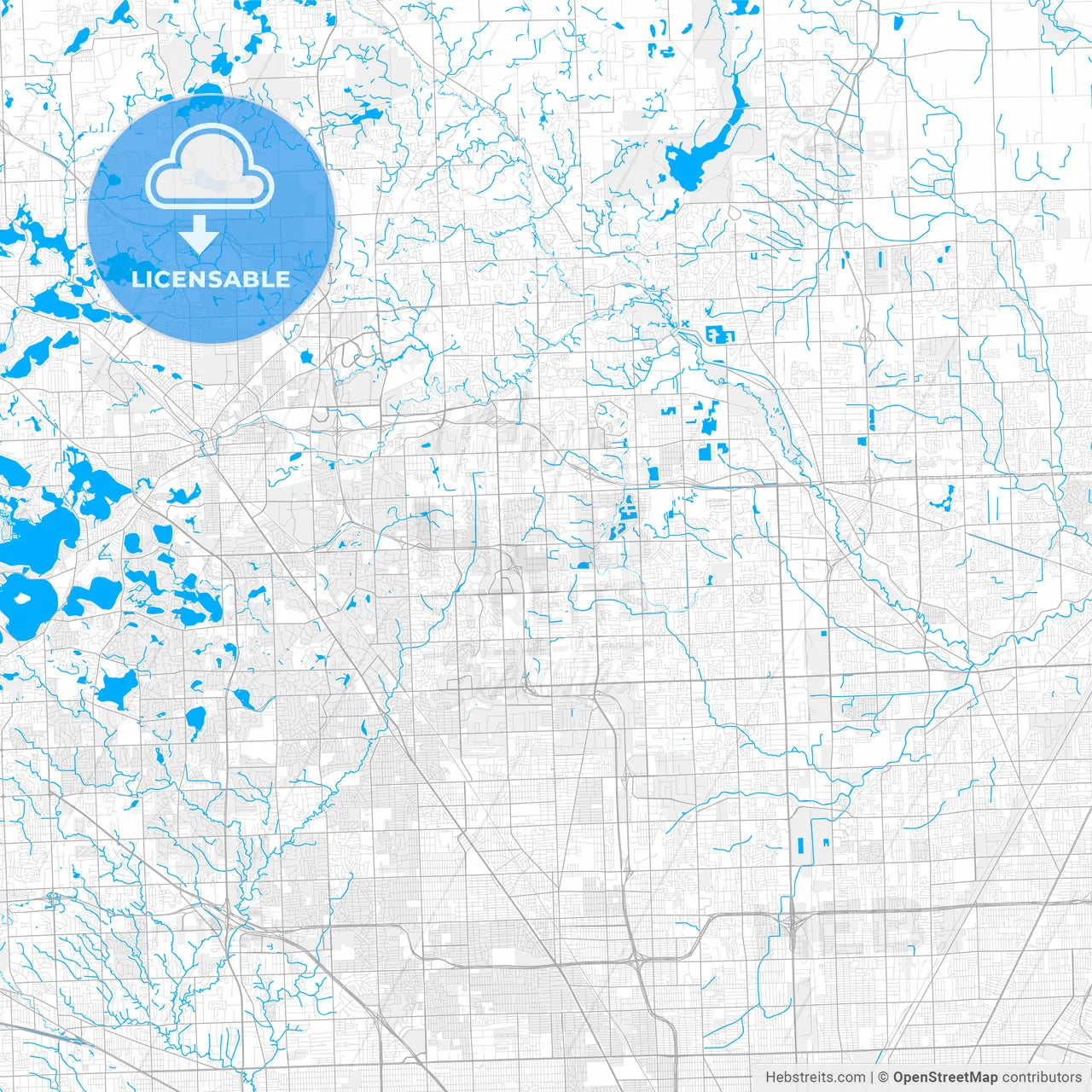 Rich detailed vector map of Troy, Michigan, USA